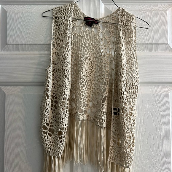 Boho Cream Crochet Vest with Fringe - Picture 1 of 1